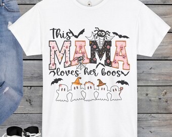 Fun Cozy Fall T shirt | This Mama Loves Her Boos Halloween Tee Shirt | Gift for Mother | Gift for Wife | T-shirt for Moms | Cute Halloween