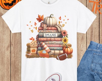Cozy Autumn T-Shirt for Book Lovers | Just a Girl That Loves Fall T Shirt | Autumn Vibes Tee | Gift for Fall Lovers | Pumpkin Lovers Gift