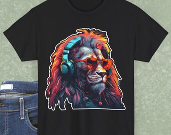 Cool Lion DJ Shirt | Retro Lion with Headphones and Sunglasses | Music Lover Tee Jungle Jockey DJ Shirt |  Gift for Musician | Gift for DJ