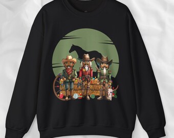 Festive Christmas Black Cowboy Western Nutcracker Sweatshirt | Nutcracker Holiday Shirt with Sheriff |Unique Holiday Cozy Winter Sweatshirt