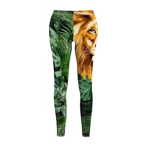 Women&#39;s Casual Lion Print Leggings, Lion Yoga Leggings, Safari Leggings, Yoga Pants