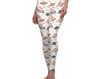 Leggings casual da donna con stampa di stelle e pianeti nello spazio, pantaloni da yoga