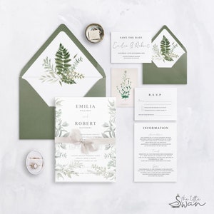 Envelope Liner for Fern Wedding Stationery - C5 invitation envelope liner or C7 RSVP envelope liner - Fern botanical