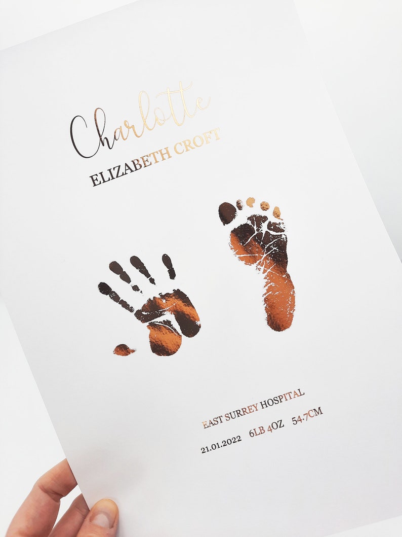 Hand and footprint foiled personalised baby print gift decor simple foiled image 5