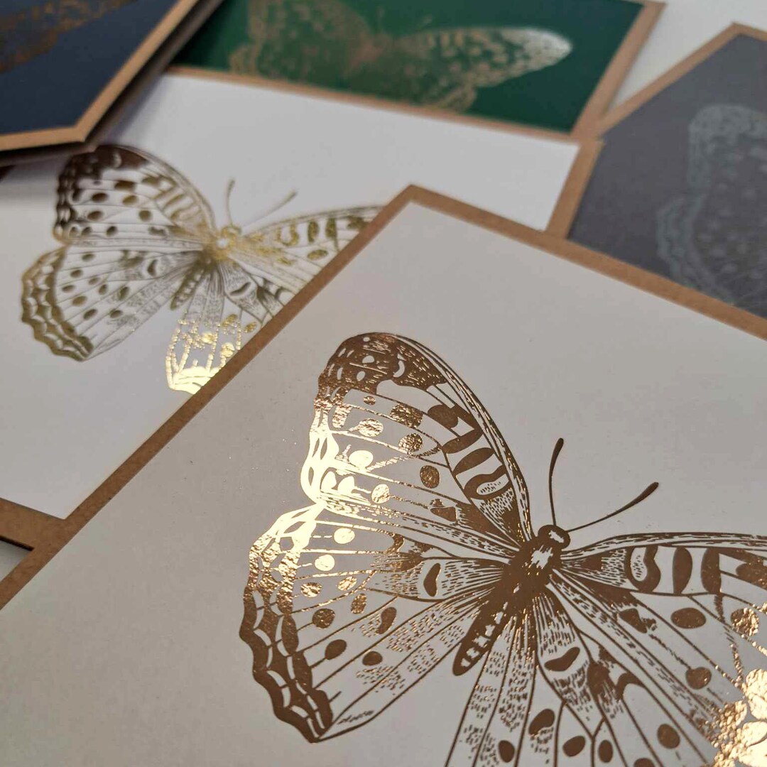 5 Pack Butterfly Print Foiled Greetings Card - Square - Blank Inside - Etsy