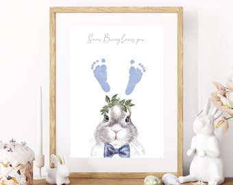 Easter printable - footprint bunny ear template - Easter bunny - Easter gift - baby footprints - bowtie