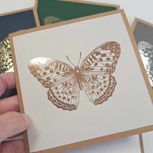 Butterfly print foiled greetings card - square - blank inside - foiled - luxury - fine papers