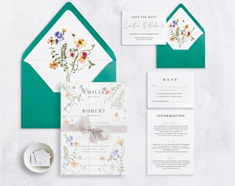 Envelope Liner for Wildflower Wedding Stationery - C5 invitation envelope liner or C7 RSVP envelope liner - Wild flower floral invite