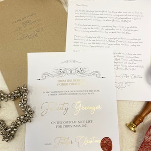 Carta personalizada de Papá Noel y certificado de lista de buenos deseos - lámina de oro - sello de cera - papel de lujo