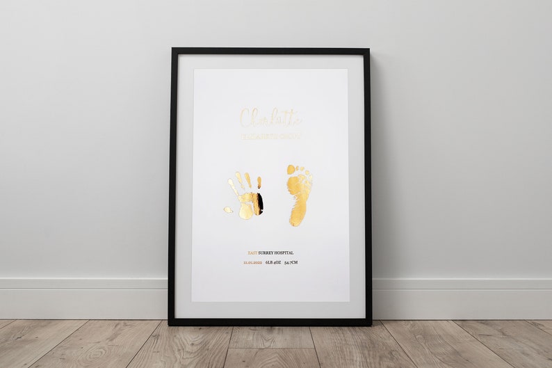 Hand and footprint foiled personalised baby print gift decor simple foiled image 4