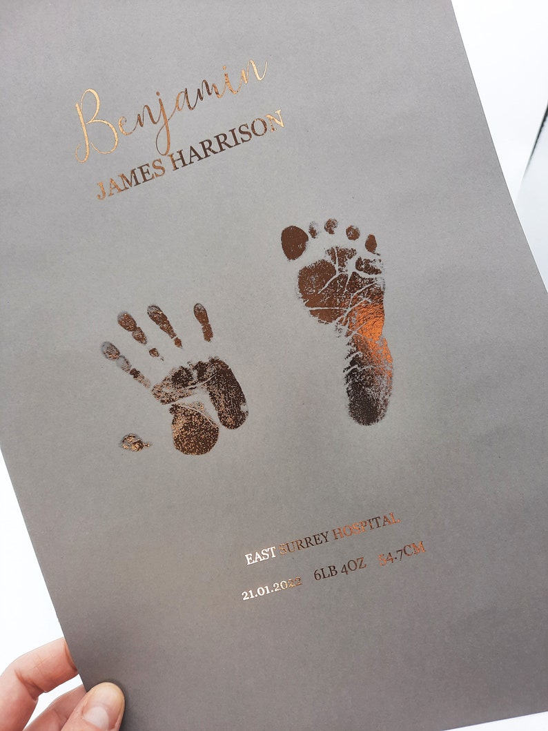 Hand and footprint foiled personalised baby print gift decor simple foiled image 6