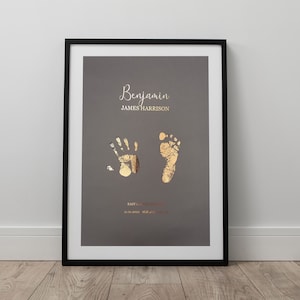 Hand and footprint foiled personalised baby print gift decor simple foiled image 1