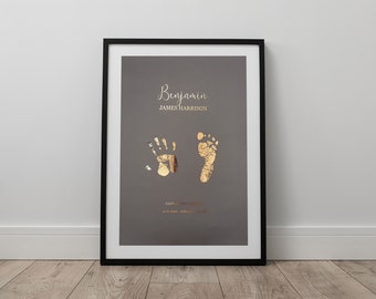 Hand and footprint foiled personalised baby print - gift - decor - simple - foiled