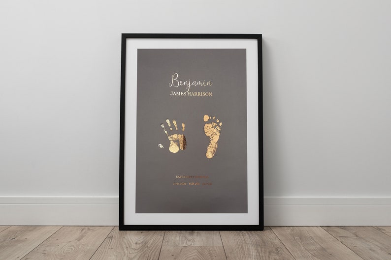 Hand and footprint foiled personalised baby print gift decor simple foiled image 1