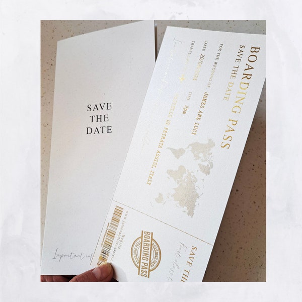 Boarding pass Save the Date tickets - with wallet - foiled - personalised - wedding stationery