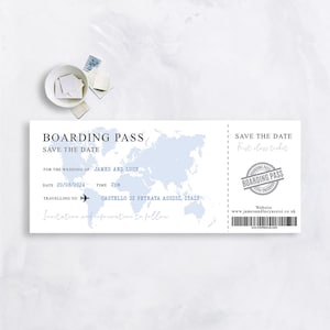 Tarjeta de embarque Boletos Save the Date - con billetera - personalizados - papelería de boda