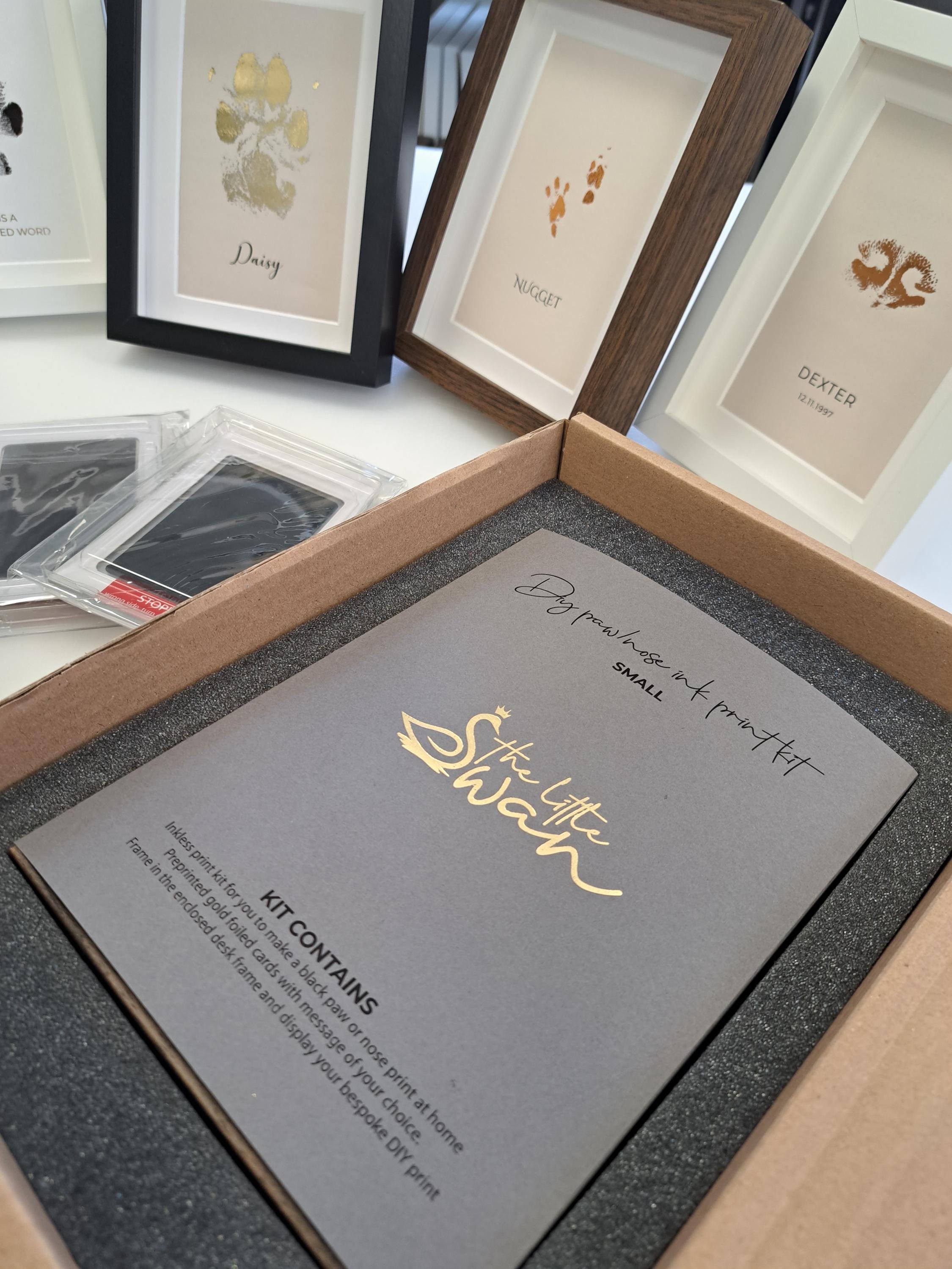 Pet paw and nose inkless kit - framed print - This stylish kit has everything you need to make a black pet ink print at home - gold foiled