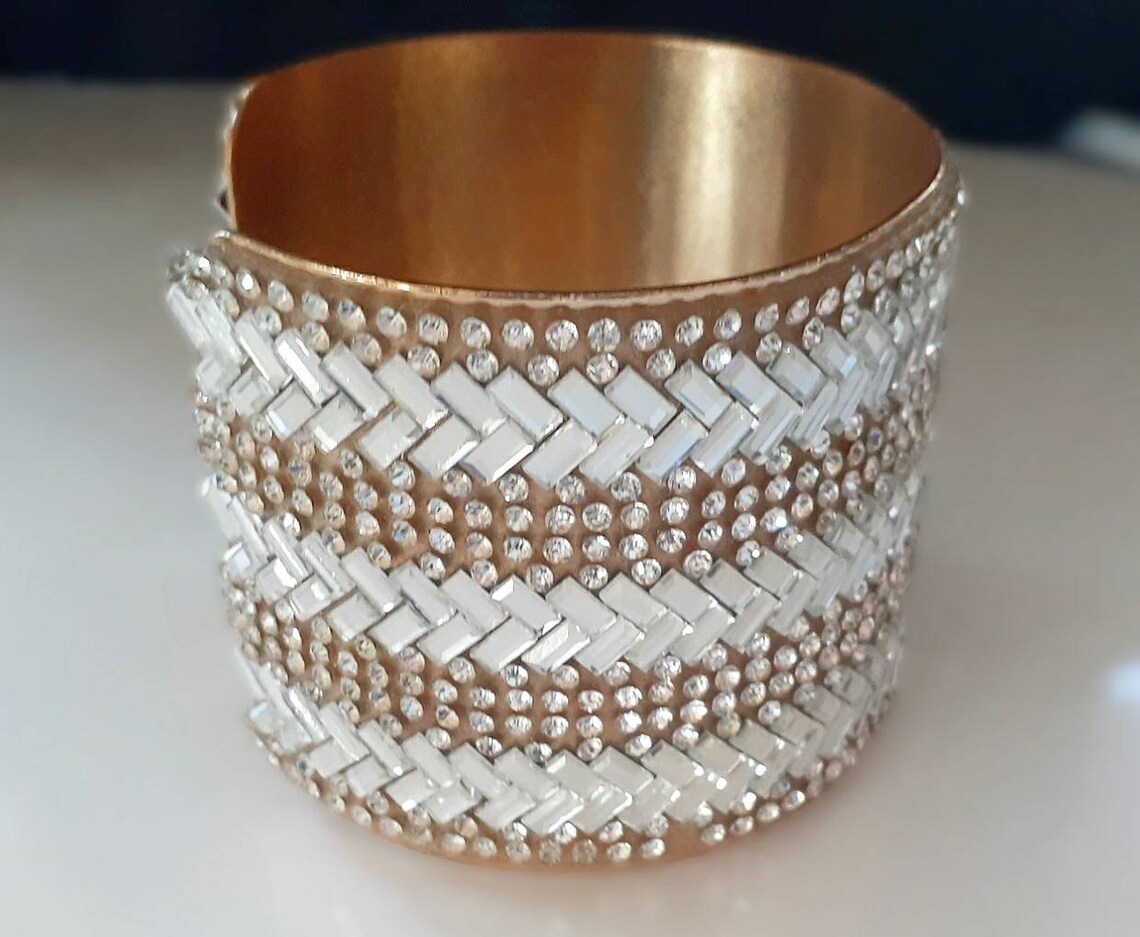 Gold Rhinestone Cuff Bracelet Etsy