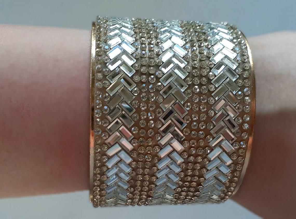 Gold Rhinestone Cuff Bracelet Etsy