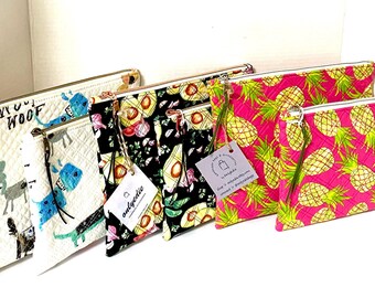 Bolsa de algodón acolchada a mano con cremallera, bolsa de maquillaje original