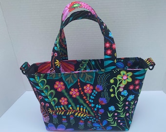 Mini bolso tote con diseño de jardín de flores caprichoso
