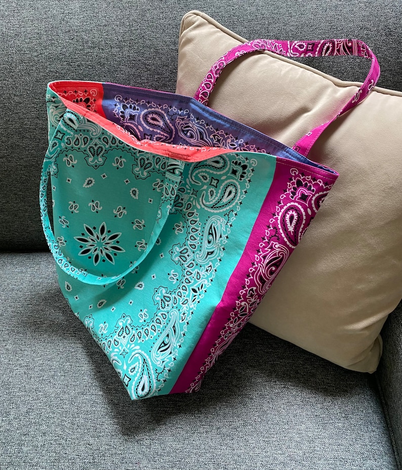 Bandana Tote Bag Reversible Bandana Beach Tote Bag Two Tone Etsy