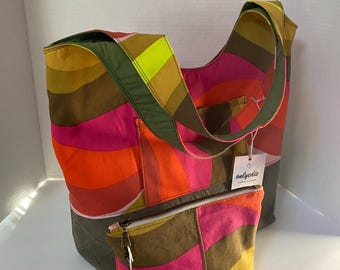 Bolso hobo de lona, bolso tote de lona con cremallera y estuche