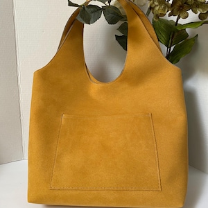 Faux suede leather slouchy Tote/Slouchy City Tote Bag/Large faux suede hobo tote for work/Fall travel tote bag/Shoulder bag for work/