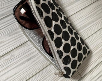 Estuche para gafas acolchado a mano con cremallera, tela de algodón suave