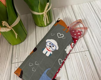 Hand Quilted Padded Slip-In Style Eyeglass Case Dogs Cats Avacado Mushrooms Flowers