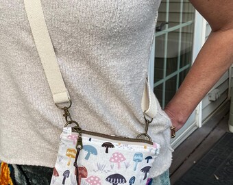 Mini bolso bandolera con estampado de hongos, bolso para teléfono de lona de algodón