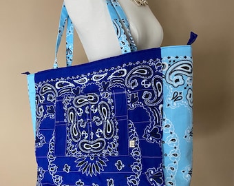 Bolso de mano tipo bandana acolchado, bolso de playa grande de algodón, bolso de viaje grande tipo bandana