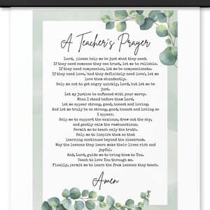 Christian A Teacher&#39;s Prayer Poster with Hangers | Classroom Wall Decor | Teacher Gift | Faith-Based Print | Teacher Encouragement Print