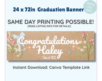 Editable Graduation Banner Template | Custom Name & Year,Kraft Look Background,24x72 Printable Prty Sign,Same Day Possible,Last minute,Canva