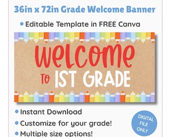 Welcome Banner Any Grade | Editable Classroom Sign Canva Template | Back to School Printable | Grades K–6| 36x72 Banner|Bulletin Board Decor