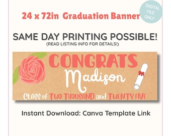 Editable Graduation Banner | Custom Name & Year | Digital Download PNG|Kraft Look Background|24x72 Printable Sign|Same Day Printing Possible
