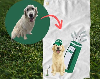 Customized Pet Golf Towel, Unique Golf Gift,  Golf Accessories, Dog Golf Towel, Birthday Golf Gift, Cat Dad Gift, Dog Dad Gift, Pet Parent