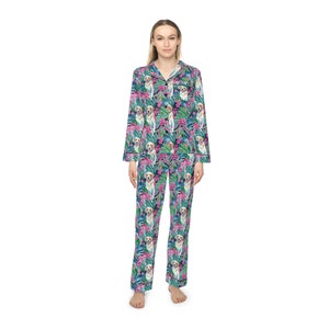 Golden Retriever Pajamas | Golden Retriever Gifts | Women&#39;s Long-sleeve, Satin 2-Piece PJ Set | Golden Retriever PJs