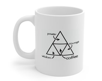 Ceramic Mug - TriForce Coffee Power, Courage, Wisdom the Key to Balancing the three Virtues - Don't Try Force, Try Coffee instead