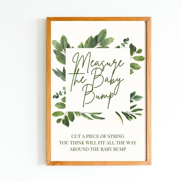 Greenery Measure the Baby Bump Game sign for Baby shower, Sexe révéler