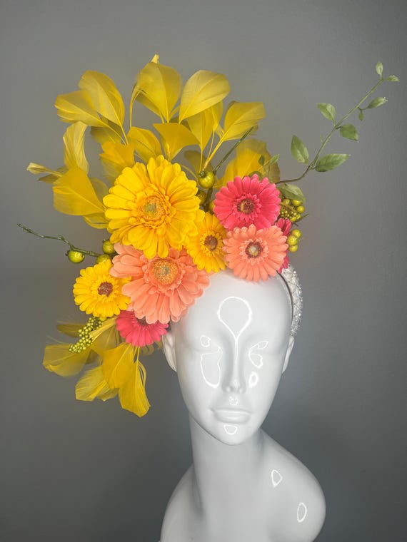 NEW! Sunshine Yellow Fascinator Hat Sunshine Yellow, Yellow, Mustard, Buttercup Yellow,sunshine  main image 4