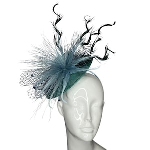 Green, Light Blue and Dark Green Feathers Fascinator Hat