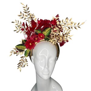 Golden Majesty: Regal Red & Gold Fascinator Headband