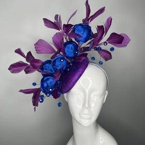 Deep Purple and Royal Blue Midnight Bloom Feather Fascinator Hat
