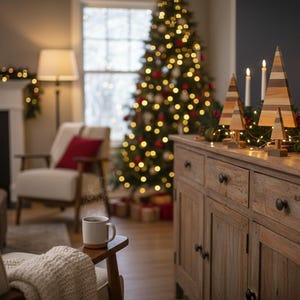 Handmade Wooden Christmas Trees – Rustic Holiday Decor, Farmhouse Tabletop Decoration, Minimalist Scandinavian Xmas Tree Set of 5