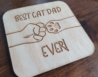 Best cat dad ever coaster. Funny gift perfect for fathers day, birthdays, Christmas. Tea, coffee, beer, wine, gin, whiskey, rum, prosecco