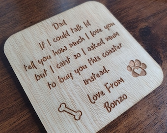Personalised dog dad coaster. Perfect gift for fathers day, birthdays, Christmas. For tea, coffee, beer, wine, whiskey, rum, prosecco, gin