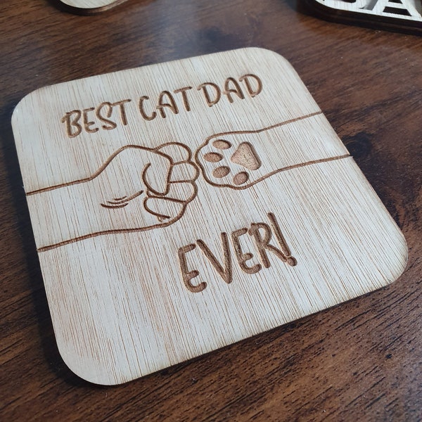 Best cat dad ever coaster. Funny gift perfect for fathers day, birthdays, Christmas. Tea, coffee, beer, wine, gin, whiskey, rum, prosecco