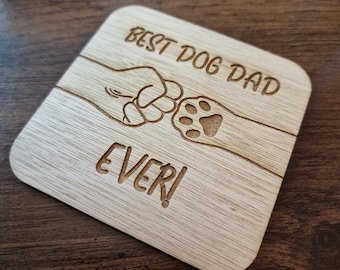 Best dog dad ever coaster. Funny gift perfect for fathers day, birthdays, Christmas. Tea, coffee, beer, wine, gin, whiskey, rum, prosecco