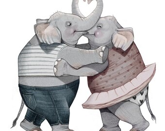 PRINT - Elephants in Love